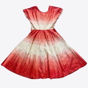 Vintage 50s Dress Cotton Fit Flare Large XL Ombré Red Pink Novelty Print